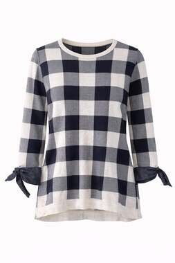 Talbots Sz M Buffalo-Check Tie-Sleeve Sweater